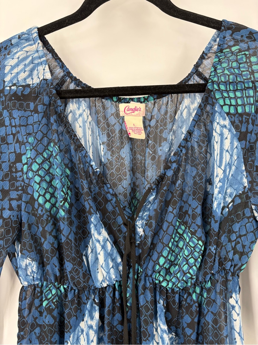 VTG Candie's Y2K Sheer Blue Dark Fairy 70’s Ruffle Romantic Dress Size Large - Picture 4 of 13